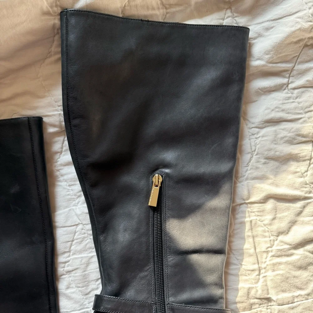Vince Camuto Women’s Black Leather Strap Knee High Heel Boots - Picture 12 of 16